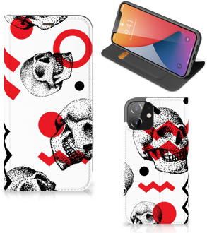 B2Ctelecom Bookstyle Case iPhone 12 | iPhone 12 Pro Smart Cover Skull Red