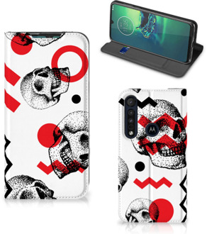 B2Ctelecom Bookstyle Case Motorola G8 Plus Smart Cover Skull Red