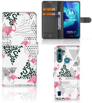 B2Ctelecom Bookstyle Case Motorola G8 Power Lite Telefoonhoesje Personaliseren Flamingo Triangle