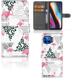 B2Ctelecom Bookstyle Case Motorola Moto G 5G Plus Telefoonhoesje Personaliseren Flamingo Triangle