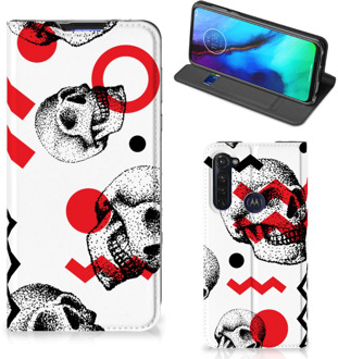 B2Ctelecom Bookstyle Case Motorola Moto G Pro Smart Cover Skull Red