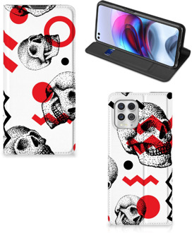 B2Ctelecom Bookstyle Case Motorola Moto G100 Smart Cover Skull Red