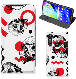 B2Ctelecom Bookstyle Case Motorola Moto G8 Power Smart Cover Skull Red