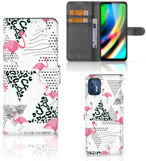 B2Ctelecom Bookstyle Case Motorola Moto G9 Plus Telefoonhoesje Personaliseren Flamingo Triangle