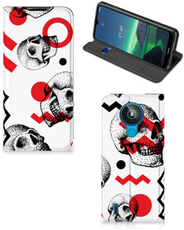 B2Ctelecom Bookstyle Case Nokia 1.4 Smart Cover Skull Red