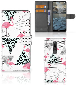 B2Ctelecom Bookstyle Case Nokia 2.4 Telefoonhoesje Personaliseren Flamingo Triangle