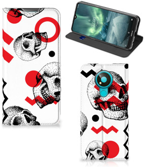 B2Ctelecom Bookstyle Case Nokia 3.4 Smart Cover Skull Red