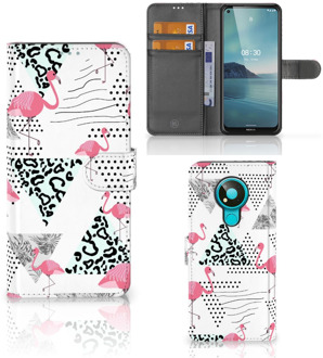 B2Ctelecom Bookstyle Case Nokia 3.4 Telefoonhoesje Personaliseren Flamingo Triangle