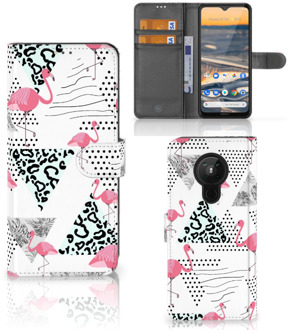 B2Ctelecom Bookstyle Case Nokia 5.3 Telefoonhoesje Personaliseren Flamingo Triangle