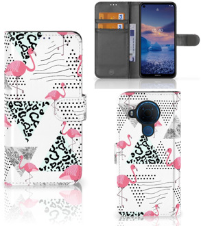 B2Ctelecom Bookstyle Case Nokia 5.4 Telefoonhoesje Personaliseren Flamingo Triangle