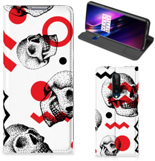 B2Ctelecom Bookstyle Case OnePlus 8 Smart Cover Skull Red