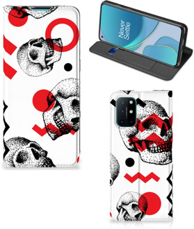 B2Ctelecom Bookstyle Case OnePlus 8T Smart Cover Skull Red