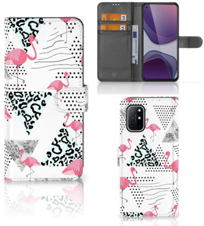 B2Ctelecom Bookstyle Case OnePlus 8T Telefoonhoesje Personaliseren Flamingo Triangle