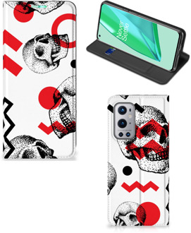 B2Ctelecom Bookstyle Case OnePlus 9 Pro Smart Cover Skull Red