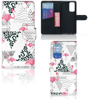 B2Ctelecom Bookstyle Case OnePlus 9 Pro Telefoonhoesje Personaliseren Flamingo Triangle