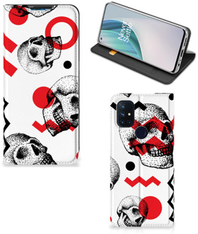 B2Ctelecom Bookstyle Case OnePlus Nord N10 5G Smart Cover Skull Red