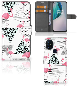 B2Ctelecom Bookstyle Case OnePlus Nord N10 Telefoonhoesje Personaliseren Flamingo Triangle