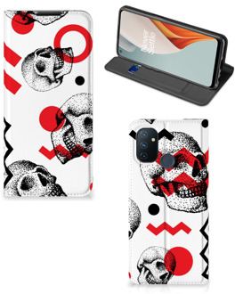 B2Ctelecom Bookstyle Case OnePlus Nord N100 Smart Cover Skull Red