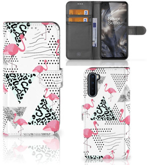 B2Ctelecom Bookstyle Case OnePlus Nord Telefoonhoesje Personaliseren Flamingo Triangle