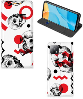 B2Ctelecom Bookstyle Case OPPO A15 Smart Cover Skull Red