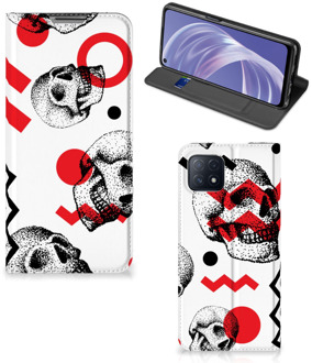 B2Ctelecom Bookstyle Case OPPO A73 5G Smart Cover Skull Red