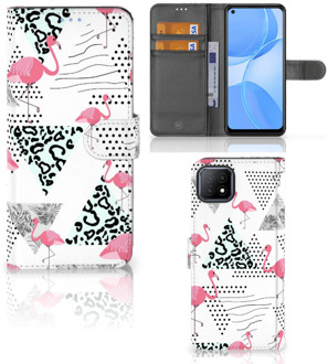 B2Ctelecom Bookstyle Case OPPO A73 5G Telefoonhoesje Personaliseren Flamingo Triangle