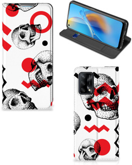 B2Ctelecom Bookstyle Case OPPO A74 4G Smart Cover Skull Red