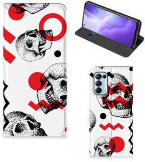 B2Ctelecom Bookstyle Case OPPO Find X3 Lite Smart Cover Skull Red