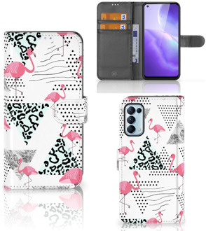 B2Ctelecom Bookstyle Case OPPO Find X3 Lite Telefoonhoesje Personaliseren Flamingo Triangle