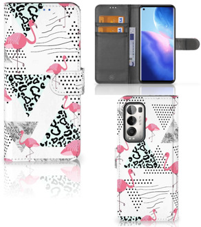 B2Ctelecom Bookstyle Case OPPO Find X3 Neo 5G Telefoonhoesje Personaliseren Flamingo Triangle