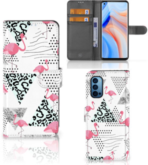 B2Ctelecom Bookstyle Case OPPO Reno 4 Pro 5G Telefoonhoesje Personaliseren Flamingo Triangle