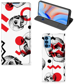 B2Ctelecom Bookstyle Case OPPO Reno4 Pro 5G Smart Cover Skull Red