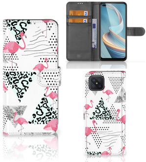 B2Ctelecom Bookstyle Case OPPO Reno4 Z Telefoonhoesje Personaliseren Flamingo Triangle