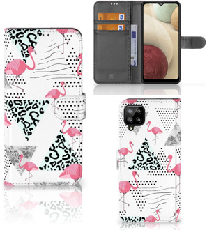 B2Ctelecom Bookstyle Case Samsung Galaxy A12 Telefoonhoesje Personaliseren Flamingo Triangle