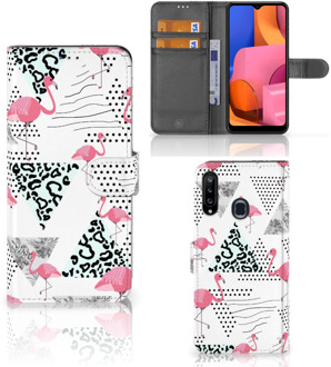 B2Ctelecom Bookstyle Case Samsung Galaxy A20s Telefoonhoesje Personaliseren Flamingo Triangle