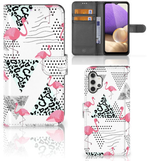 B2Ctelecom Bookstyle Case Samsung Galaxy A32 4G Telefoonhoesje Personaliseren Flamingo Triangle