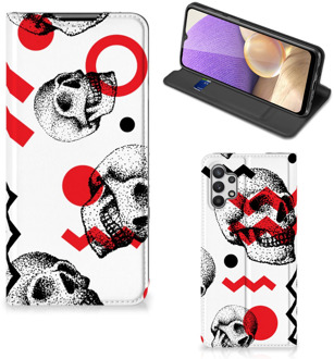 B2Ctelecom Bookstyle Case Samsung Galaxy A32 5G Smart Cover Skull Red