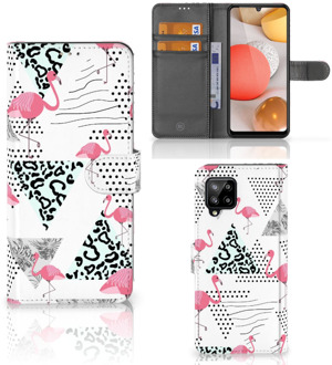 B2Ctelecom Bookstyle Case Samsung Galaxy A42 5G Telefoonhoesje Personaliseren Flamingo Triangle