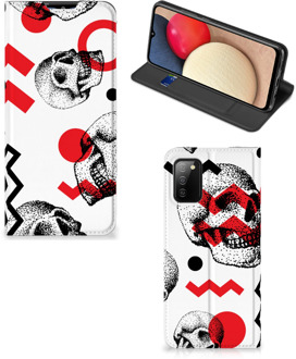 B2Ctelecom Bookstyle Case Samsung Galaxy M02s | A02s Smart Cover Skull Red