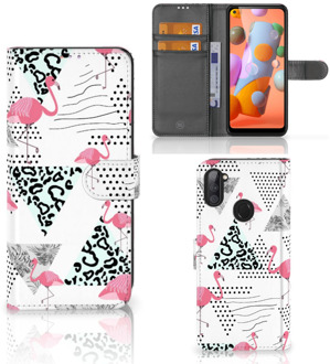 B2Ctelecom Bookstyle Case Samsung Galaxy M11 | A11 Telefoonhoesje Personaliseren Flamingo Triangle