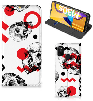 B2Ctelecom Bookstyle Case Samsung Galaxy M21 Smart Cover Skull Red