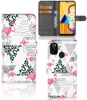 B2Ctelecom Bookstyle Case Samsung Galaxy M21 Telefoonhoesje Personaliseren Flamingo Triangle