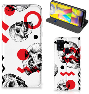 B2Ctelecom Bookstyle Case Samsung Galaxy M31 Smart Cover Skull Red