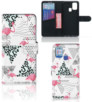 B2Ctelecom Bookstyle Case Samsung Galaxy M31 Telefoonhoesje Personaliseren Flamingo Triangle