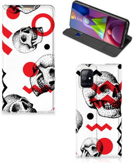 B2Ctelecom Bookstyle Case Samsung Galaxy M51 Smart Cover Skull Red