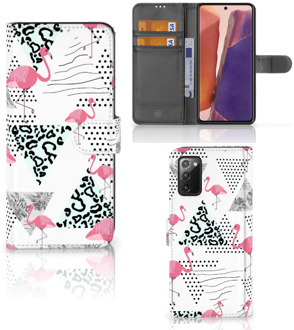 B2Ctelecom Bookstyle Case Samsung Galaxy Note 20 Telefoonhoesje Personaliseren Flamingo Triangle