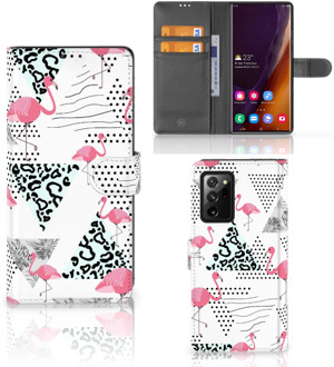 B2Ctelecom Bookstyle Case Samsung Galaxy Note20 Ultra Telefoonhoesje Personaliseren Flamingo Triangle