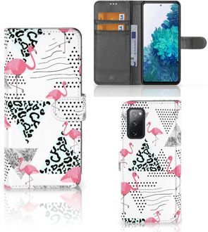 B2Ctelecom Bookstyle Case Samsung Galaxy S20FE Telefoonhoesje Personaliseren Flamingo Triangle