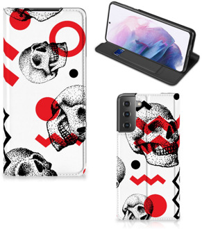 B2Ctelecom Bookstyle Case Samsung Galaxy S21 Plus Smart Cover Skull Red