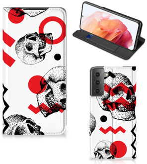 B2Ctelecom Bookstyle Case Samsung Galaxy S21 Smart Cover Skull Red